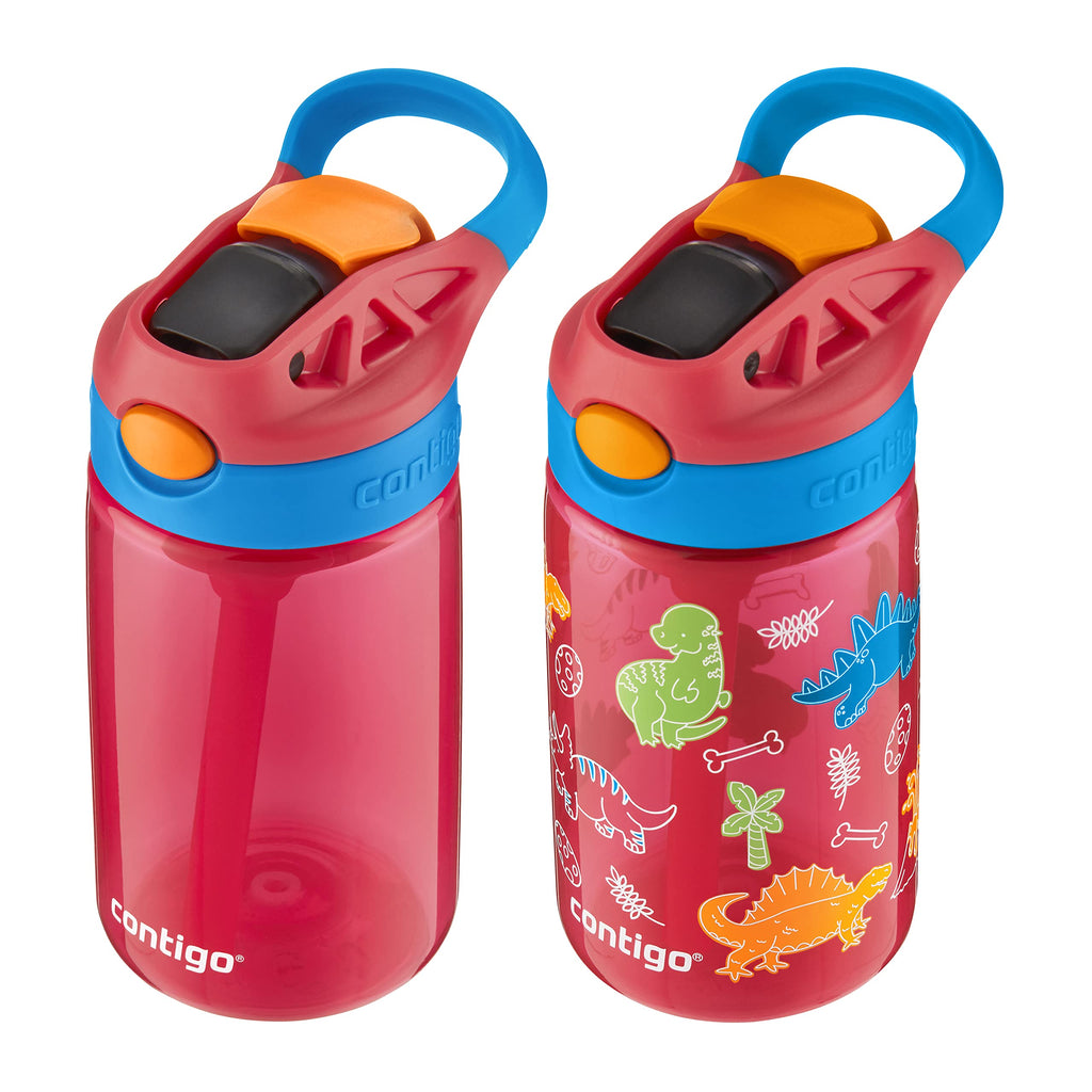 Contigo 14oz Kids Cleanable Water Bottle with Silicone Straw and Spill-Proof Lid, 8-Pack in Watermelon & Dinos, Dishwasher-Safe
