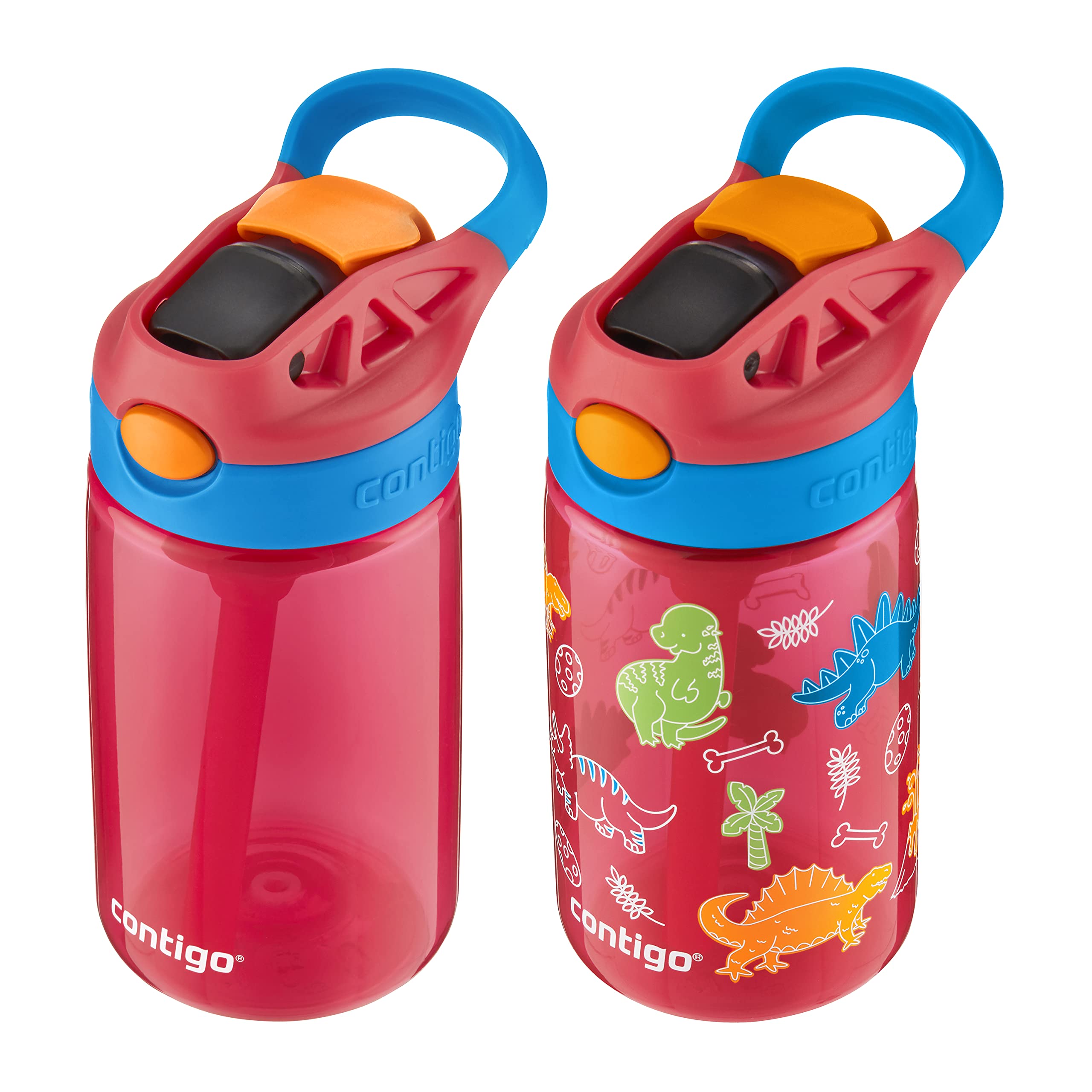 Contigo 14oz Kids Cleanable Water Bottle with Silicone Straw and Spill-Proof Lid, 8-Pack in Watermelon & Dinos, Dishwasher-Safe