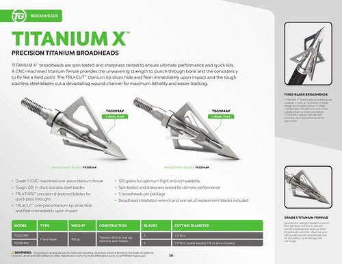 TRUGLO Apex Archery TRUGLO Titanium X 100-Grain Fixed Blade Broadheads - 3-Pack, 4-Blade