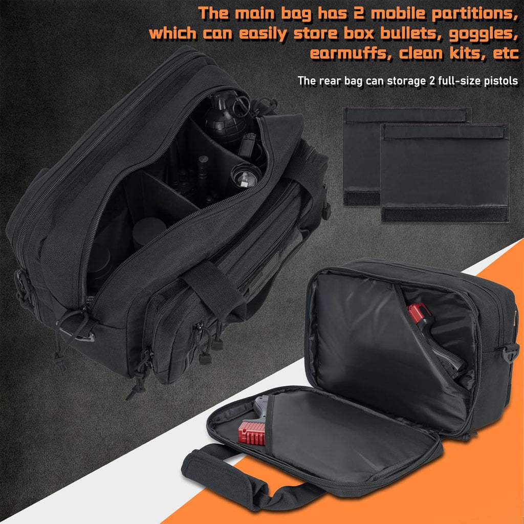 Skiennix Pistol Case - Durable Gun Range Bag for 2 Pistols & 6 Magazines | Lockable Zipper Design