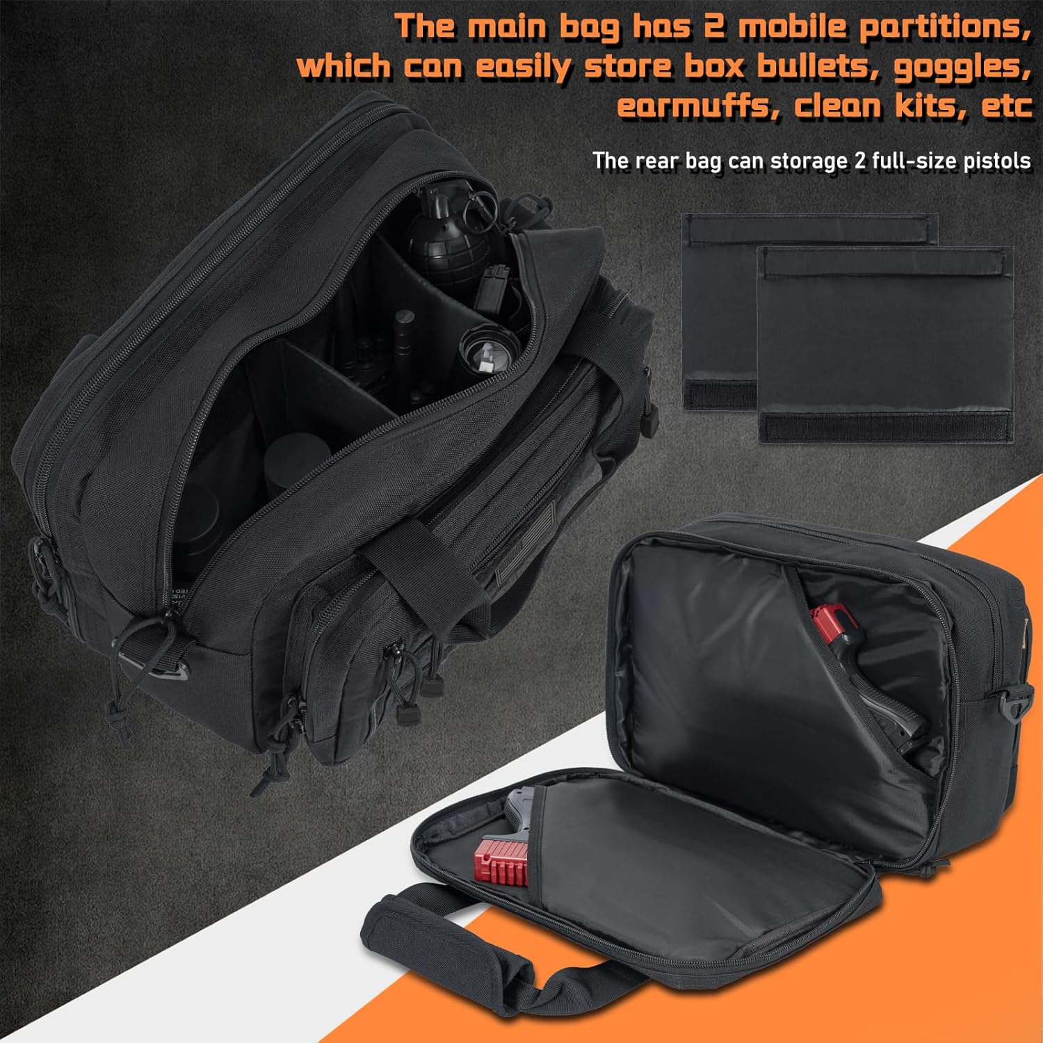 Skiennix Pistol Case - Durable Gun Range Bag for 2 Pistols & 6 Magazines | Lockable Zipper Design