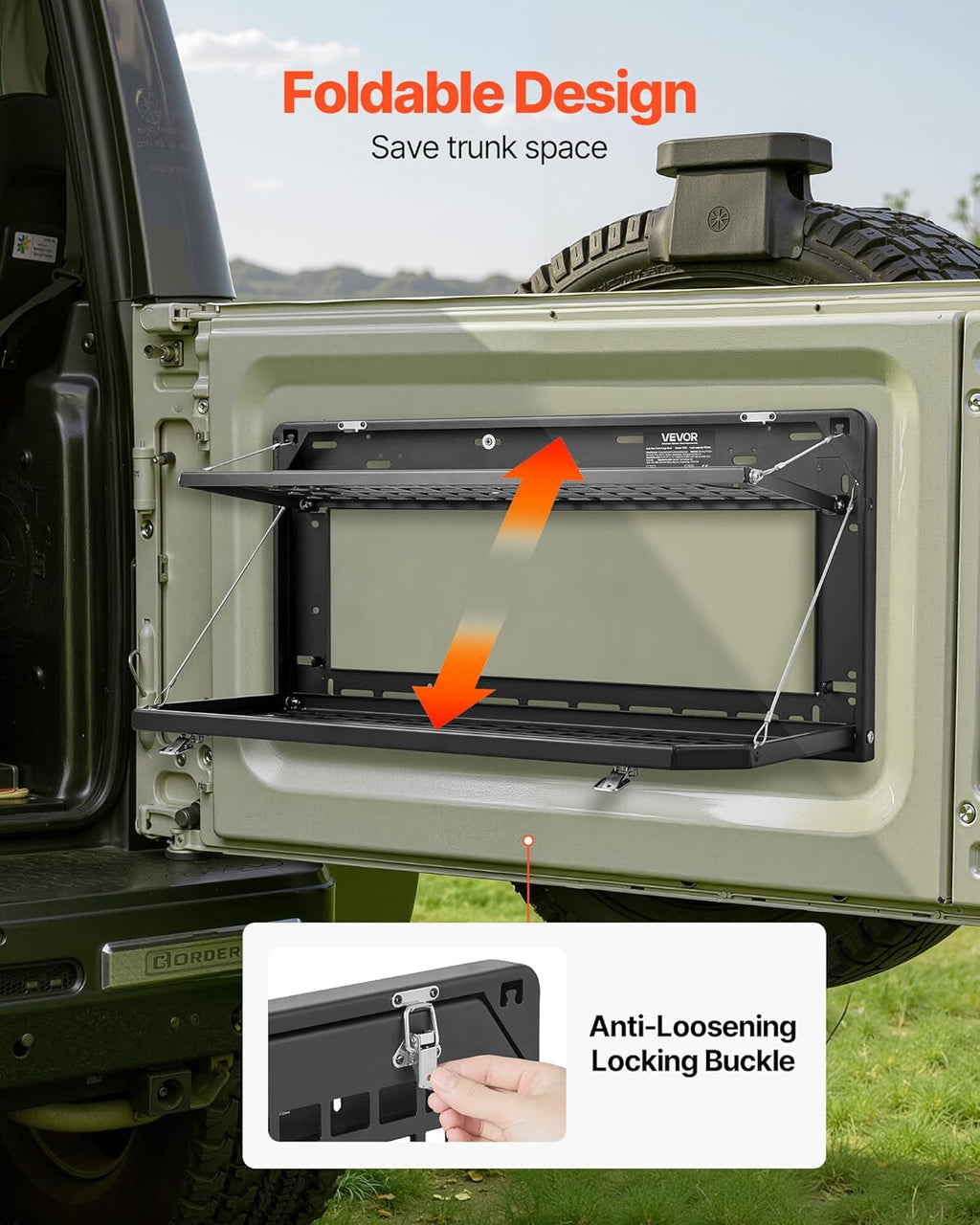 VEVOR Tailgate Table for Jeep Wrangler JL (2019-Present) - Foldable Carbon Steel Molle Panel & Cargo Rack