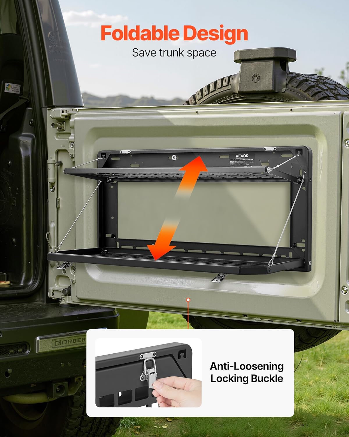 VEVOR Tailgate Table for Jeep Wrangler JL (2019-Present) - Foldable Carbon Steel Molle Panel & Cargo Rack