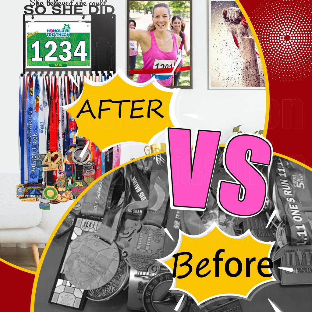 Lapetale Fashion She Believed She Could SO SHE DID Race Bib and Medal Display,Marathon Medal Display and Runner Medal Hanger Display,Bib Running Medal Display Gifts for Runners Athlete Luxurious 60