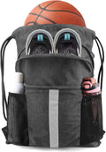 BeeGreen Drawstring Backpack - X-Large Black Gym Bag with Shoe Compartment for Sports