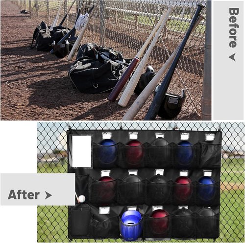 Hikeen Baseball Helmet Bag - Dugout Organizer with Bat Rack for 15 Players | Store Helmets, Gloves, Balls