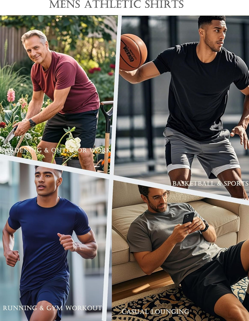Skiennix Men's Athletic Quick-Dry Crew Neck T-Shirts - 5 Pack for Gym & Running | Short Sleeve Tops