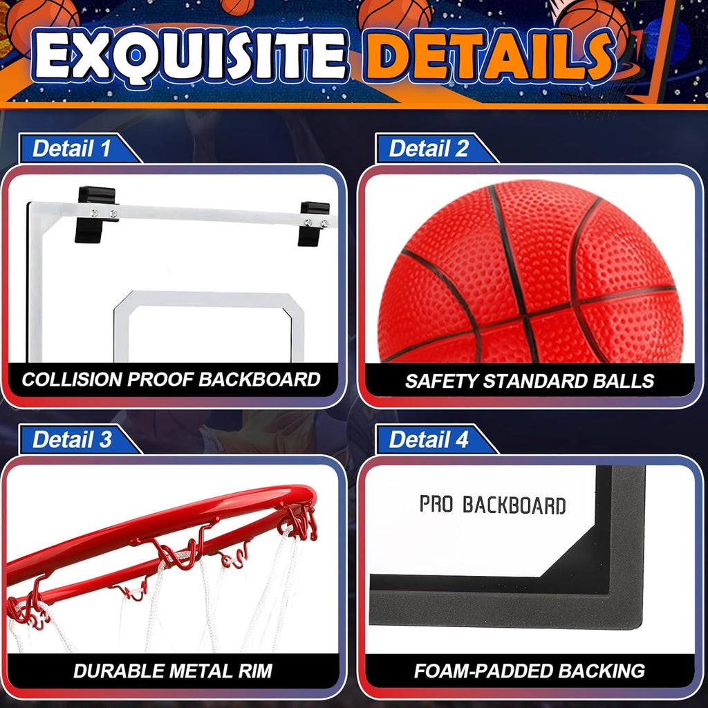 Skiennix Mini Basketball Hoop Set - Indoor Wall-Mount Basketball Goal with 4 Toddler Balls | Fun for Kids & Adults