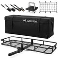 ARKSEN 60" x 23" x 5.5" Folding Hitch Cargo Carrier Basket w/Waterproof Cargo Bag(16.5 Cu Ft), Net, Hitch Stabilizer, 2 Ratchet Straps, 500 Lbs Heavy Duty Rear Trailer Cargo Rack Fits 2" Receiver
