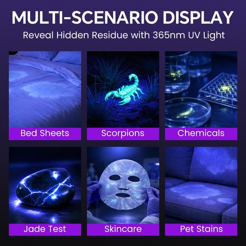 20W 365nm UV Flashlight Rechargeable,5000mAh Black Light Flashlight,Powerful Ultraviolet Blacklight,UV Lamp for Pet Urine Detection,Scorpion,Resin Curing,Yooperlite,Blood Tracking,Hotel hygiene,ACLeak