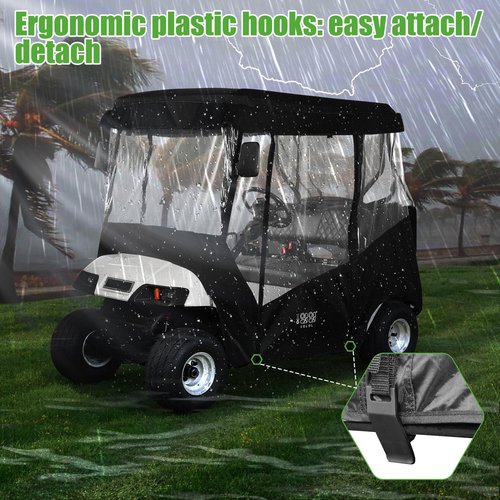 10L0L Universal Golf Cart Driving Enclosures for Club Car EZGO 2 Passenger Golf Cart, All Weather Waterproof Windproof (Black)