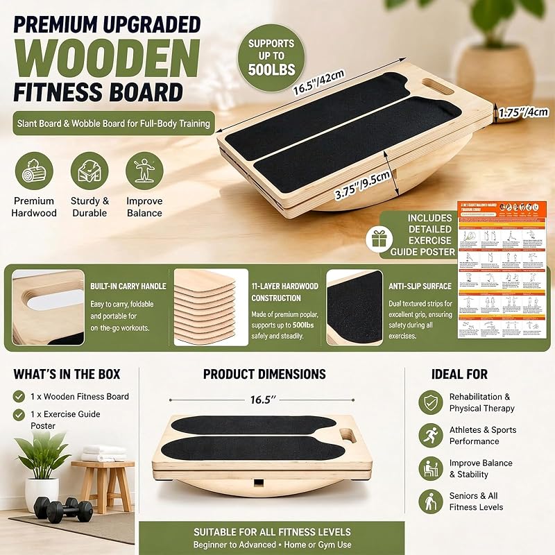 3-in-1 Calf Stretch Slant Board with Balance Training