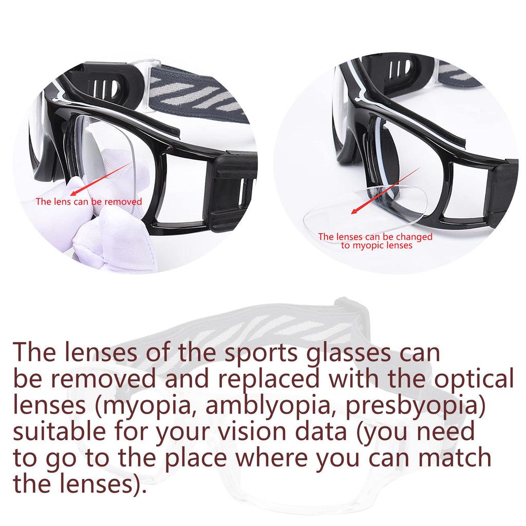 SooGree Sport Glasses Goggles Basketball Soccer Sports Protective Eyewear Goggles Safety Glasses-Replaceable Prescription Lens (8031 Transparent Frame White Pad)
