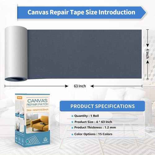 KING MOUNTAIN Canvas Repair Tape,Outdoor Gear Patch, 4×63 Inches,Waterproof,Self-Adhesive for Repairing Boat Covers,Sun Shades,Sofas,Tents,Lounge Chairs,Awnings (Dark Grey-1)