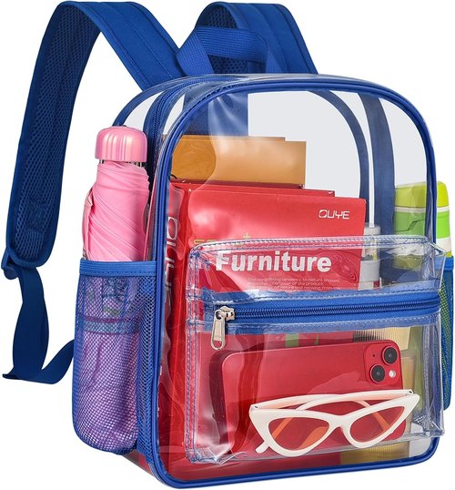 MAY TREE Clear Backpack - Ideal for Stadium Events | Compact 12x11x6 Inches - Blue Color