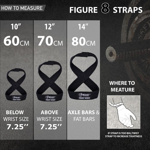 Beastpowergear Figure 8 Strap | Heavy Duty Deadlift Weight Lifting Power Wrist Strap | Weightlifting Powerlifting Shrugs Workout Men Women (Black, Large 14” (8.5+ Wrist Circumference))