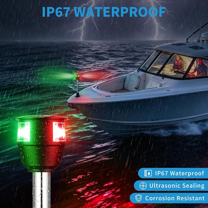 Boat Navigation Lights Red & Green LED Bow Light with 225° Visibility
