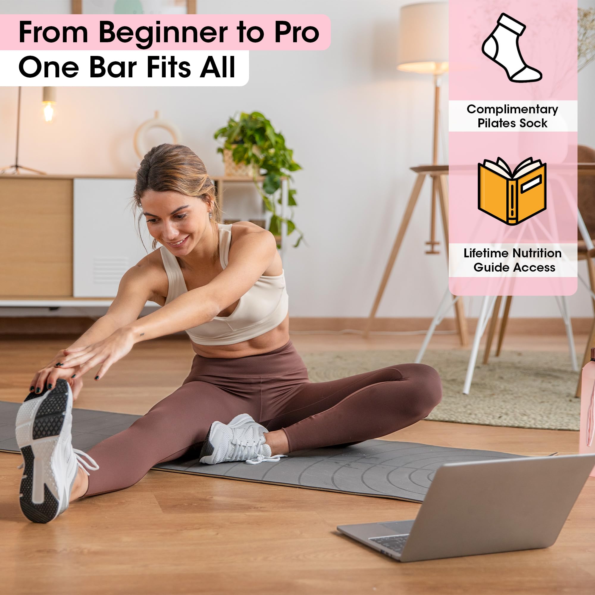 Stretched Fusion Pilates Bar Kit with Resistance Band for Home Workouts | Multifunctional Home Pilates Kit Set for Women & Men | Workout Bar for Legs, Hip, Waist and Arm, Includes 3 Bonuses