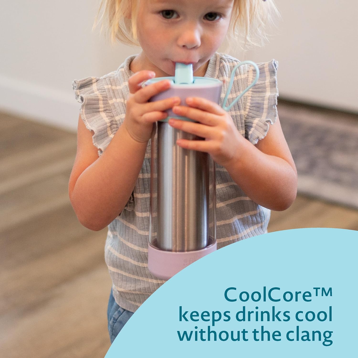 The First Years CoolCore Kids Water Bottle - Leak-Proof Spout & Double-Walled Insulation - 11 Oz Light Blue/Purple