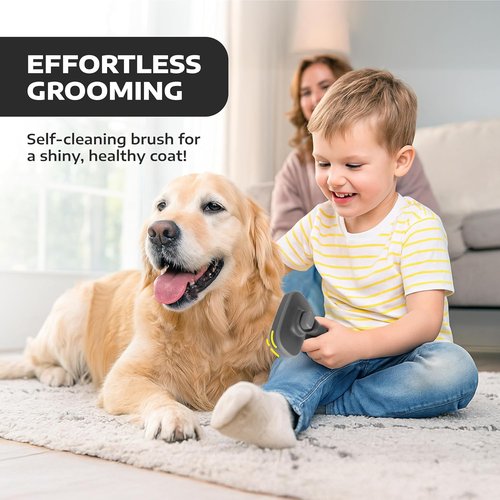 Hertzko Self-Cleaning Slicker Brush - Grooming Tool for Cats & Dogs | Painless Detangling & Easy-Clean - Black