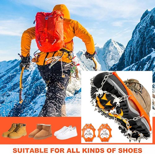 Crampons Ice Cleats Traction Snow Grips for Boots Shoes Women Men Anti Slip Steel Spikes Safe Protect for Hiking Fishing Walking Climbing Mountaineering