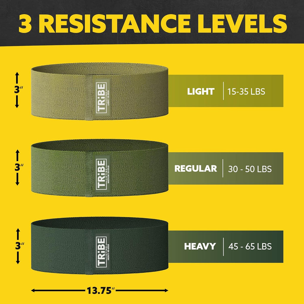 Tribe Lifting Resistance Bands - Non-Slip Fabric Workout Bands Set for Legs & Glutes - 3 Pack