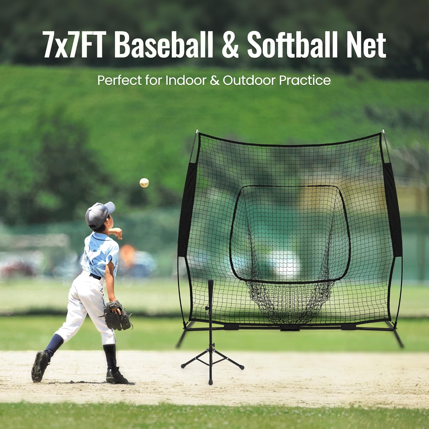 Skiennix 7x7 FT Baseball Net - Portable Batting Net with Strike Zone Target & Carry Bag