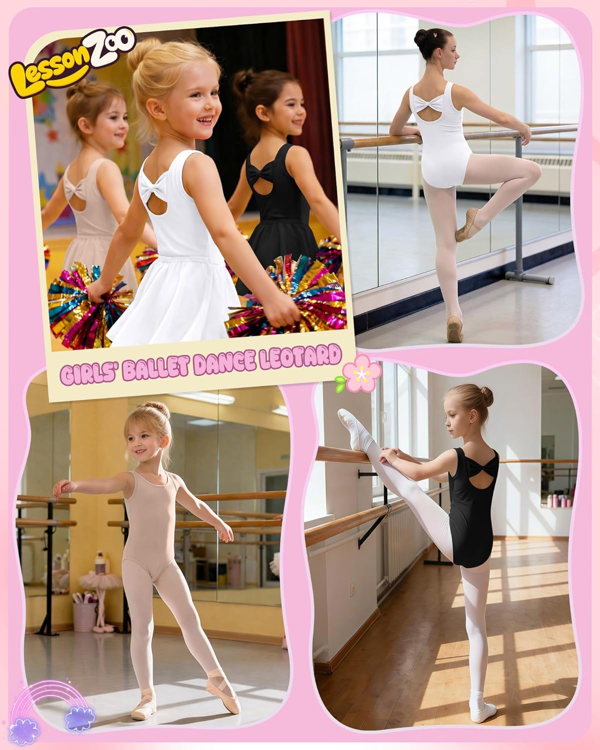 Skiennix Girls' Ballet Leotard - Sleeveless Dance Tank Tops with Bow Back | 3 Pack for Ages 2-12