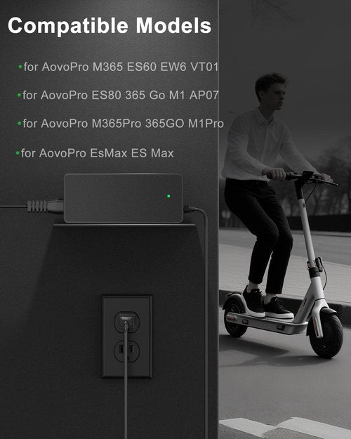 VHBW 42V Electric Scooter Charger Compatible with AovoPro M365 ES60 EW6 365Go M1 M365Pro AP07 VT01 Scooter -YLT-42V0150 Charging Adapter,LED Indicator, 9.8FT Cord