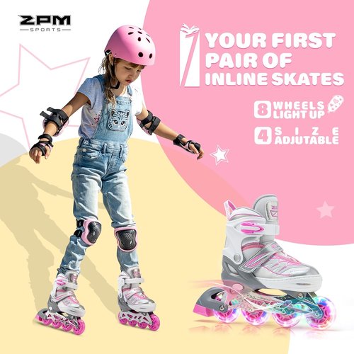 2PM SPORTS Cytia Pink Inline Skates - Adjustable, Light-Up Wheels for Fun Beginner Roller Skating