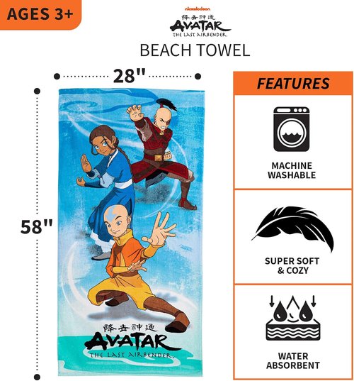 Franco Avatar The Last Airbender Cotton Bath Towel - Super Soft, 58 x 28 Inches