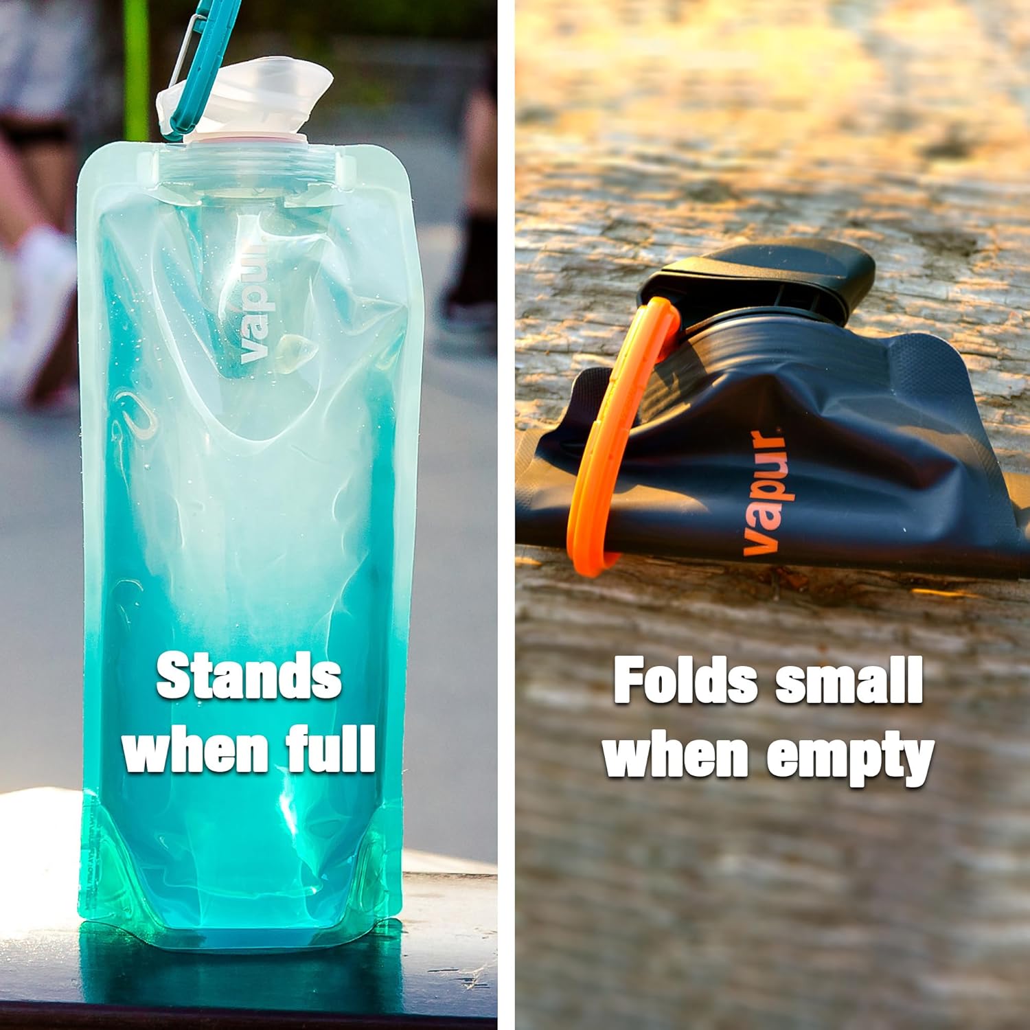 Vapur Anti-Bottle - Flexible Collapsible Design with Detachable Carabiner - 34 Ounce, Admiral Blue