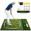 KULAMOON Golf Mat with Dual Turf, 5x4ft 26mm-45mm Thickened Golf Hitting Mat with Standing Guide-Line & Swing Path Line, Practice Mats for Indoor or Outdoor Use, Gifts for Men Dad & Golfers