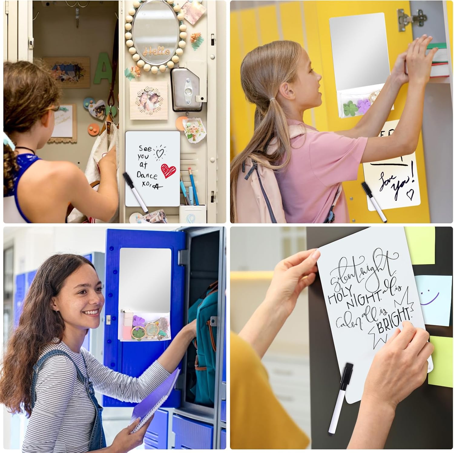 XANGNIER School Locker Accessories - Magnetic Mirror & Whiteboard Set | Back to School Essentials, White