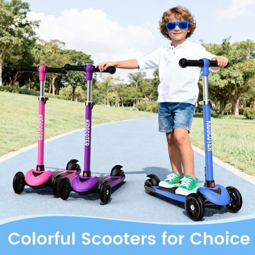 Multicolor Kids Scooter for Ages 3-12, 3 Wheel Lean to Steer Scooter with LED Light-Up Wheels, Adjustable Handlebar, Detachable Easy Storage for Boys & Girls,Pink