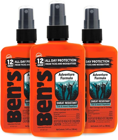 Ben's Adventure Formula - Long-Lasting Tick & Mosquito Repellent - 20% Picaridin Spray - 3.4 oz (3 Pack)