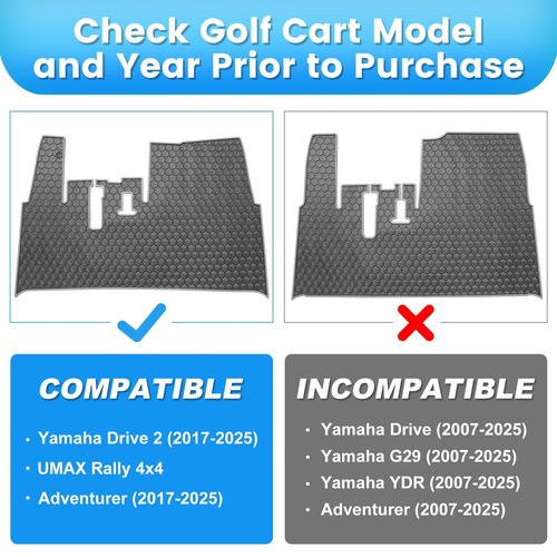 Golf Cart Floor Mat for Yamaha Floor Mat, 3/10" Thickness Rubber Full Coverage, Fit for Yamaha Drive2, QuieTech, Adventurer, UMAX Rally 4x4 Grey