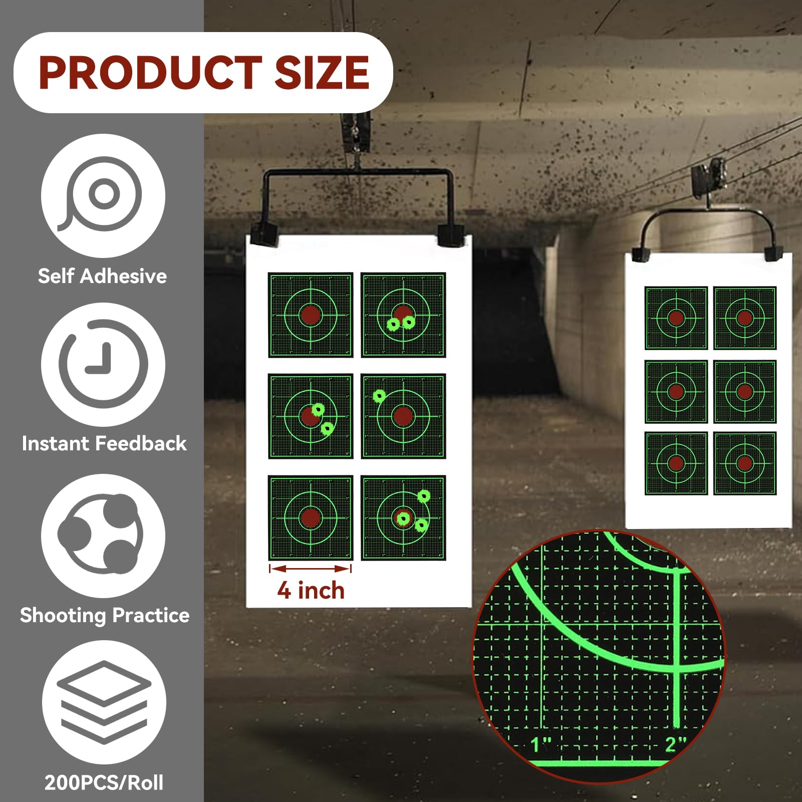 GearOZ Green Sight in Splatter Target Stickers 4" Reactive Paper Targets with Precision Location, 200PCS Adhesive Shooting Target, Dark Grid Bottom Line Calibration for BB Gun/Pellet Gun/Airsoft