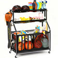 Kinghouse Garage Sports Equipment Organizer, Sports Rack with Hooks, with 37 Gal Ball Storage Bin, Elastic Straps Storage for Basketball, Soccer, Tennis, Stick, Racket, Nerf Gun, Toy, Indoor, Outdoor