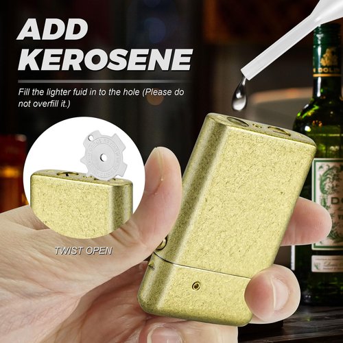 SAMNIU Vintage Trench Lighter, Classic Flip Copper Kerosene Lighters, with Replaceable Flint and Regulator, Cool Antique Brass Lighters for Men (No Fuel)