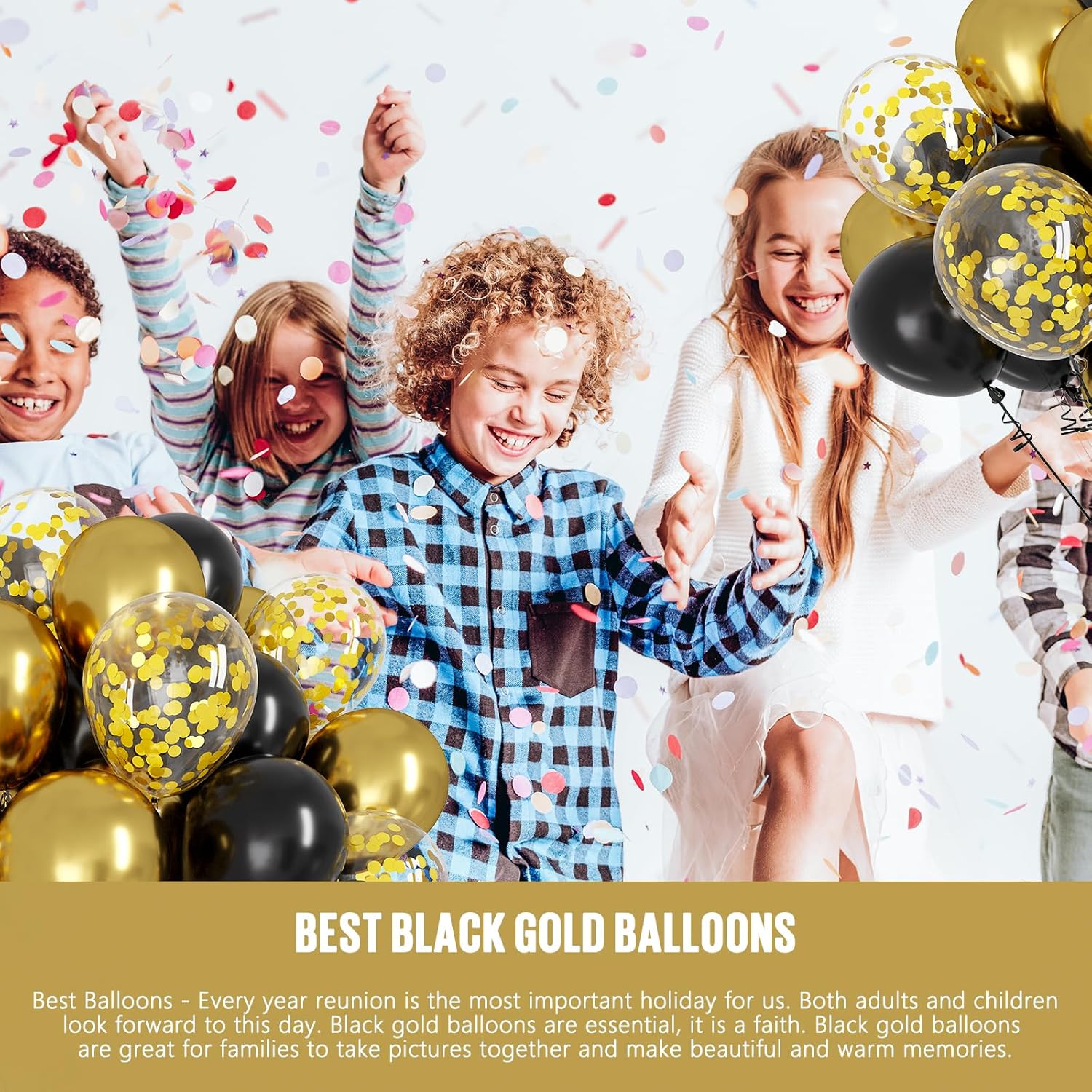 OWill Black and Gold Confetti Balloons - 100pcs 12" Balloons for Birthdays, Graduations & Weddings