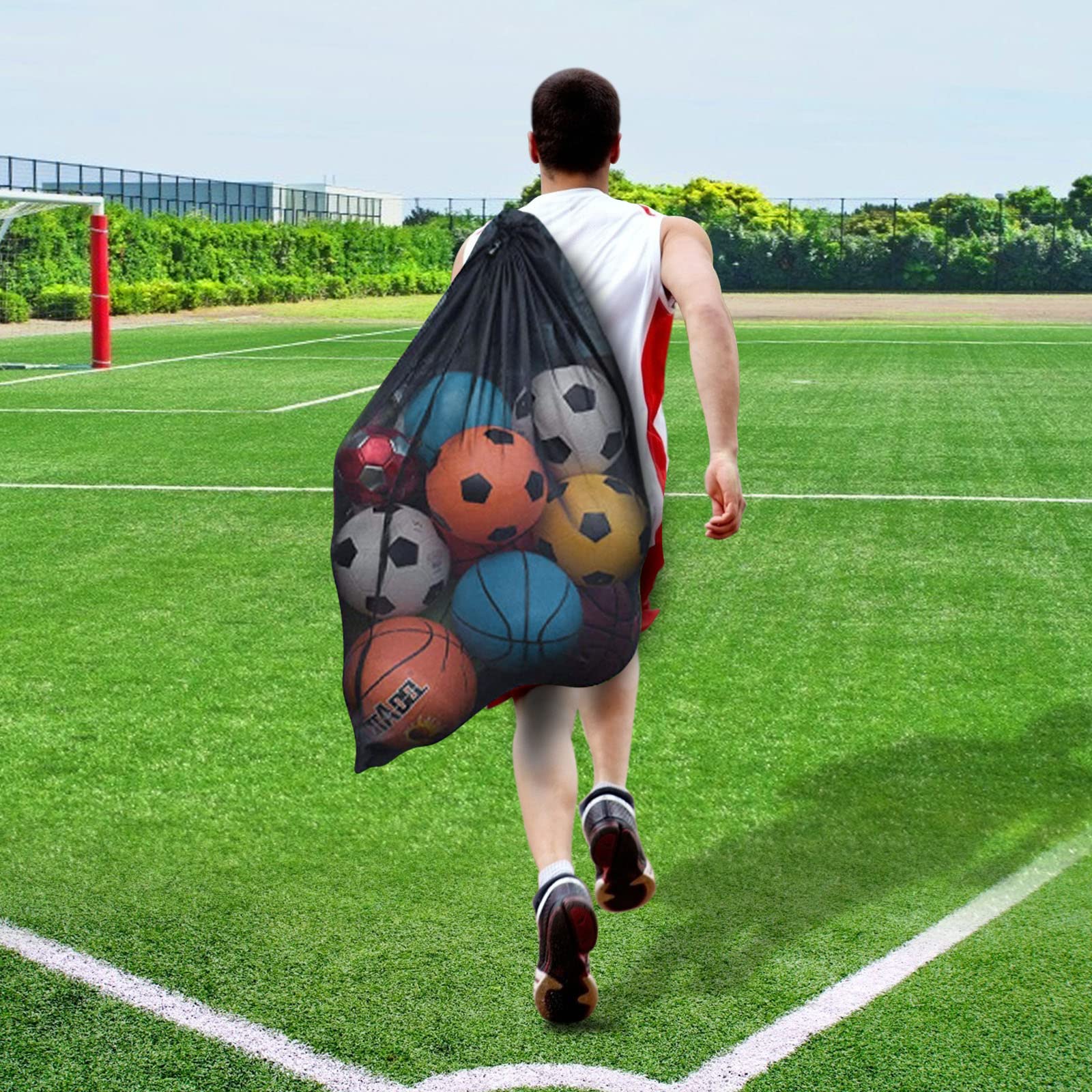 BROTOU Extra Large Sports Ball Bag Mesh, Basketball Bags Team Balls, Adjustable Shoulder Strap, Team Work Ball Bags for Holding Soccer, Football, Volleyball, Swimming Gear (30” x 40”) (2PCS)