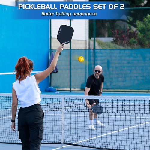 Pickleball Paddle Set of 2 - High Performance Lightweight Fiber Glass/Carbon Fiber Material, Good Grip - Sturdy Pickle Ball Paddles for Ultimate Game Experience