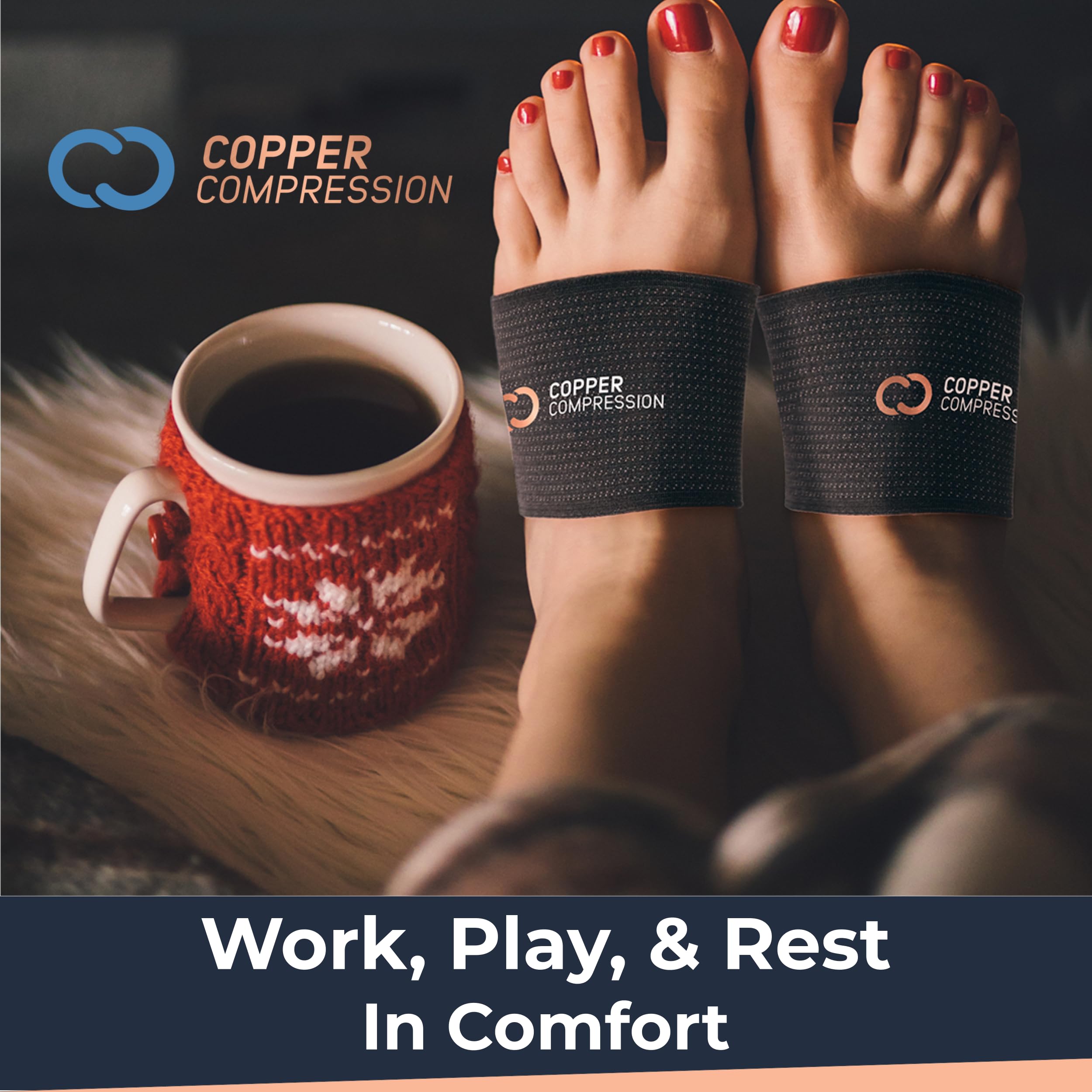 Copper Compression Arch Support Sleeves. Targeted Compression for Plantar Fasciitis Symptoms, Pain, Flat Feet & High Arches. Breathable Support for Men & Women - Nude