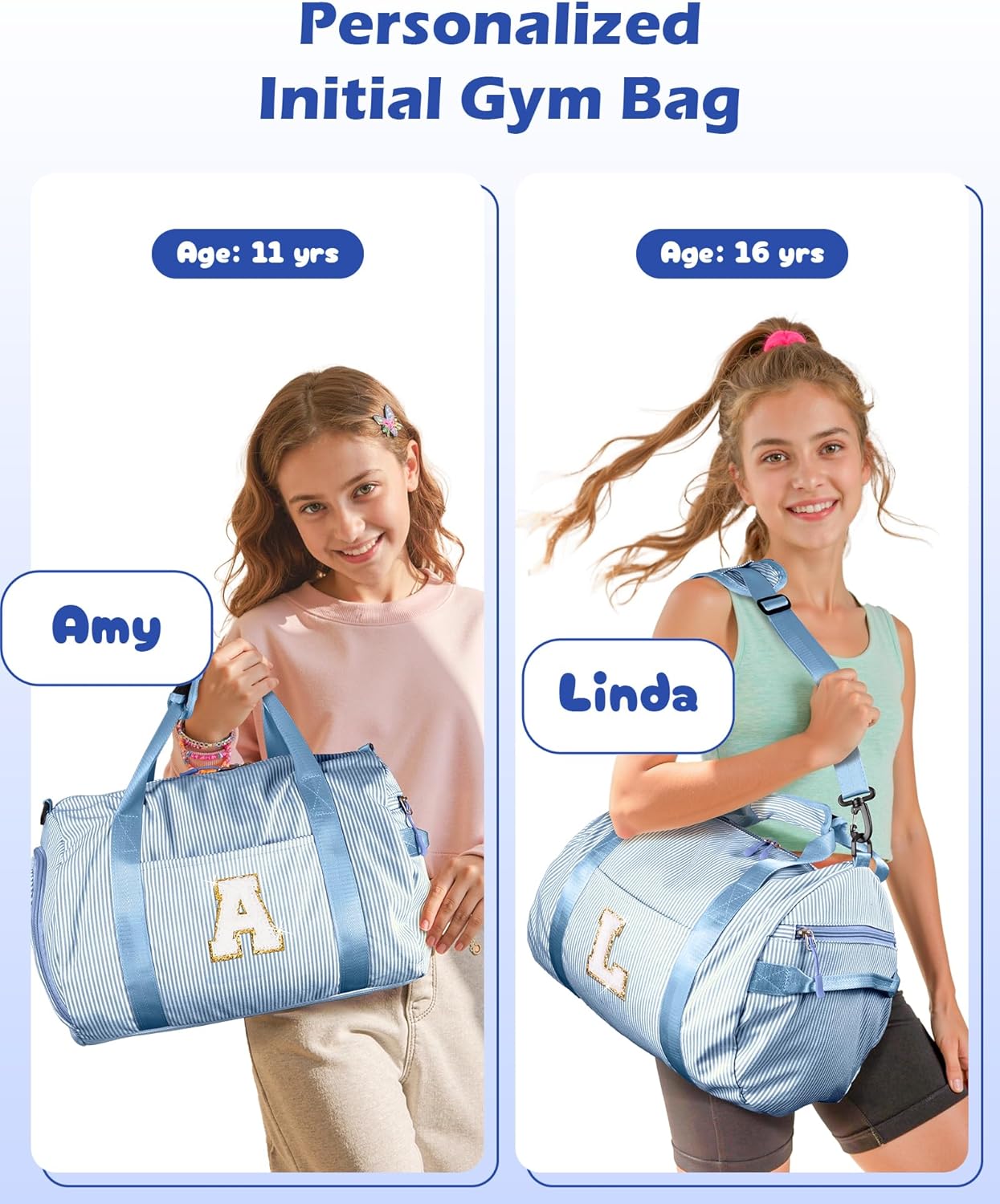 Skiennix Girls Travel Duffle Bag - Customized Overnight Bag with Shoe Compartment & Makeup Pouch | Perfect Birthday Gift for 9-Year-Old (Letter G)