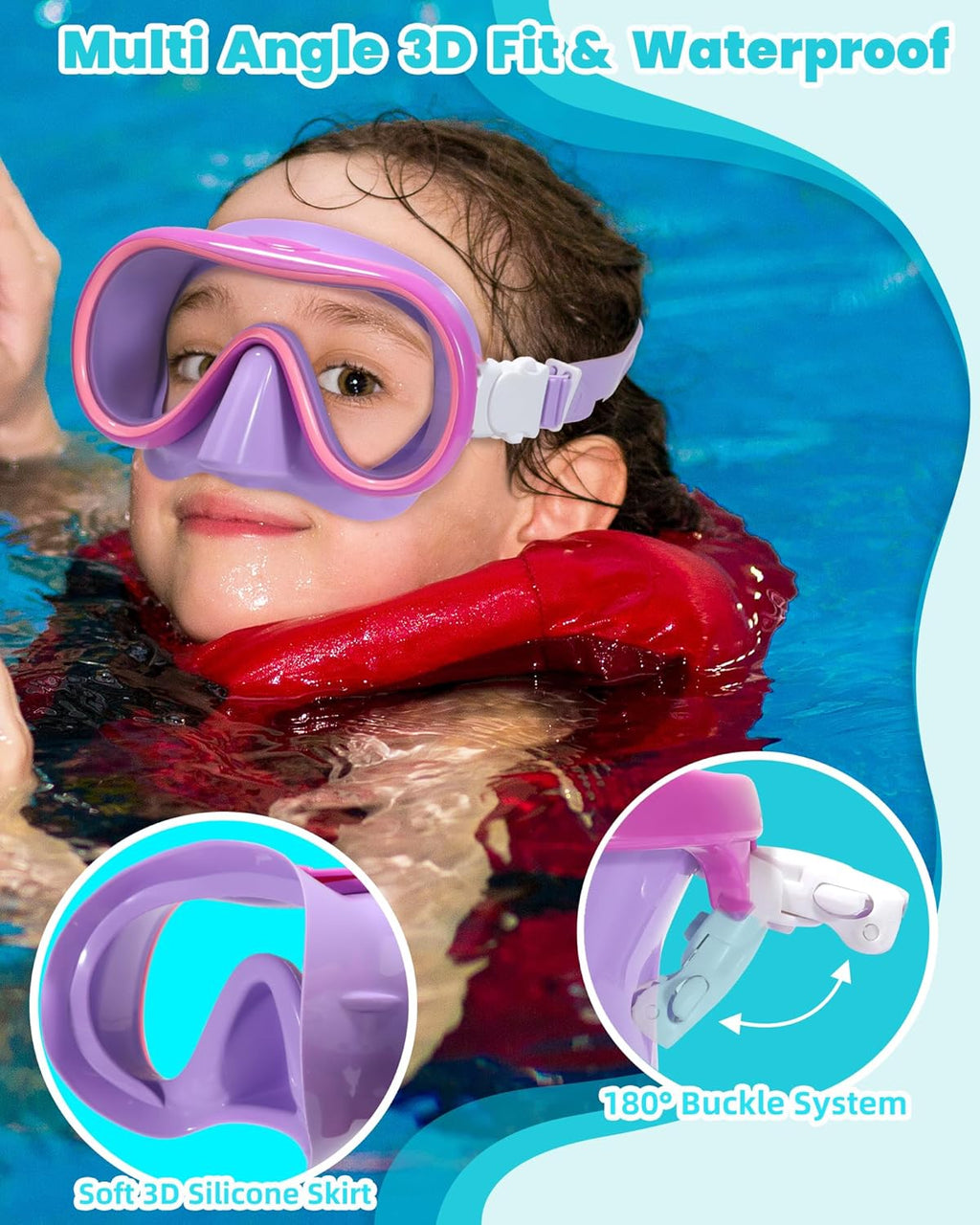 Seago Swim Goggles - 2 Pack with Nose Cover for Kids Ages 6-14 | Wide-Frame Design for Comfort