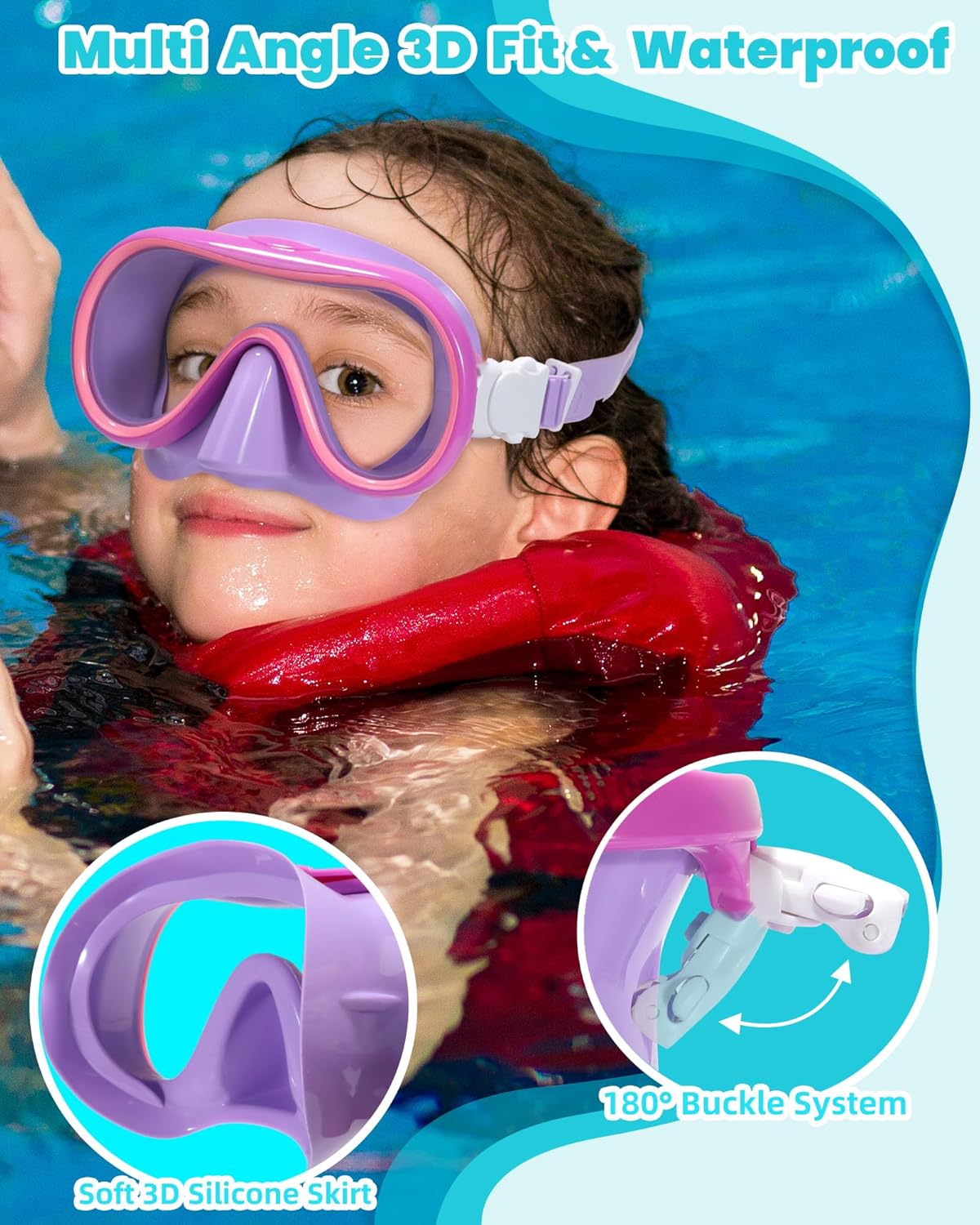 Seago Swim Goggles - 2 Pack with Nose Cover for Kids Ages 6-14 | Wide-Frame Design for Comfort
