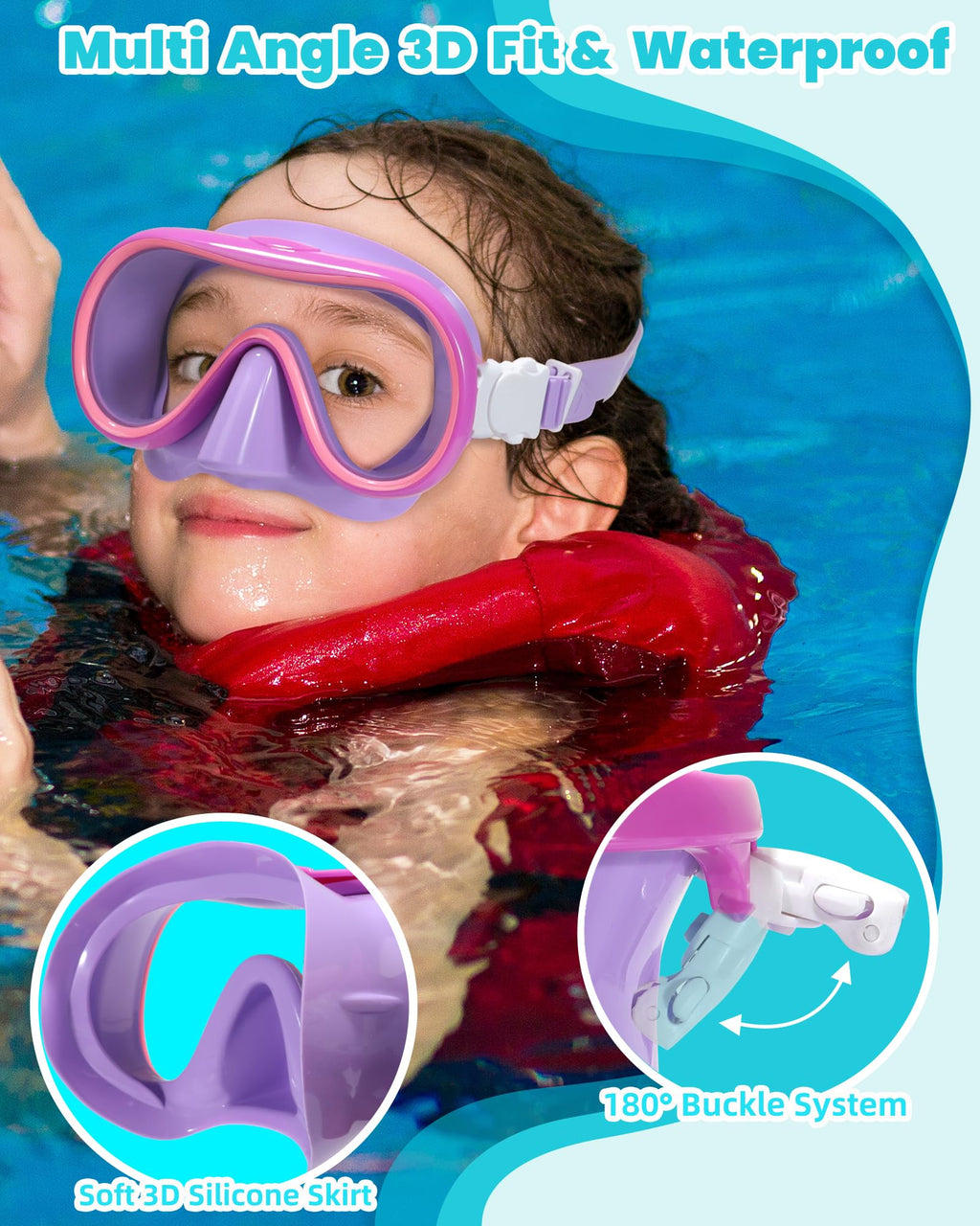 Seago Kids Swim Goggles with Nose Cover for Girls Boys Youth, 2 Pack Clear Vision Swimming Goggles Swim Mask Pool Goggles No Leaking Tempered Glasses for Kids 6-14 4-7 8-14 3-5 8-12 3-6