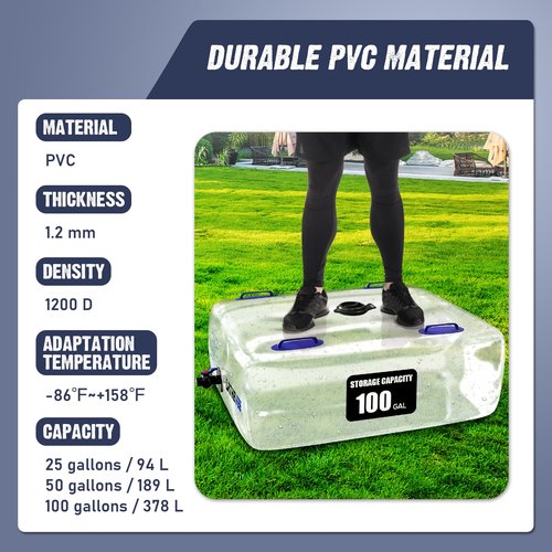 LATHEVEE Water Storage Bladder, 25/50/100 Gallon Portable Water Tank, Collapsible Water Storage Containers with Spigot, Large Capacity Water Bag for Emergency Water Storage(25gal)