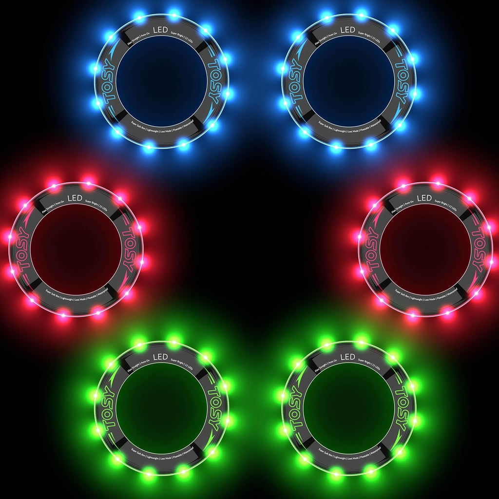 TOSY Flying Ring Bundle - 6-Pack with 2 Blue, 2 Green, & 2 Red | Super Bright 12 LEDs